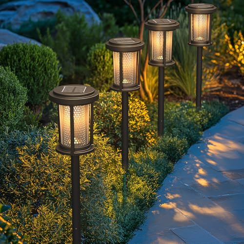 Solar Yard 4-Pack Solar Pathway Lights Outdoor, Solar Powered Landscape Lighting with Honeycomb Structure, Garden Path Lig...