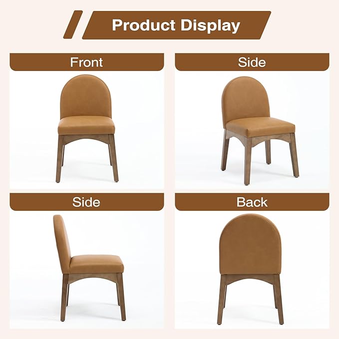 DUOMAY Modern Dining Chairs Set of 6, Mid Century Faux Leather Dining Room Chairs Upholstered Kitchen Chairs with Solid Rubberwood Legs, Armless Accent Side Chairs, Brown