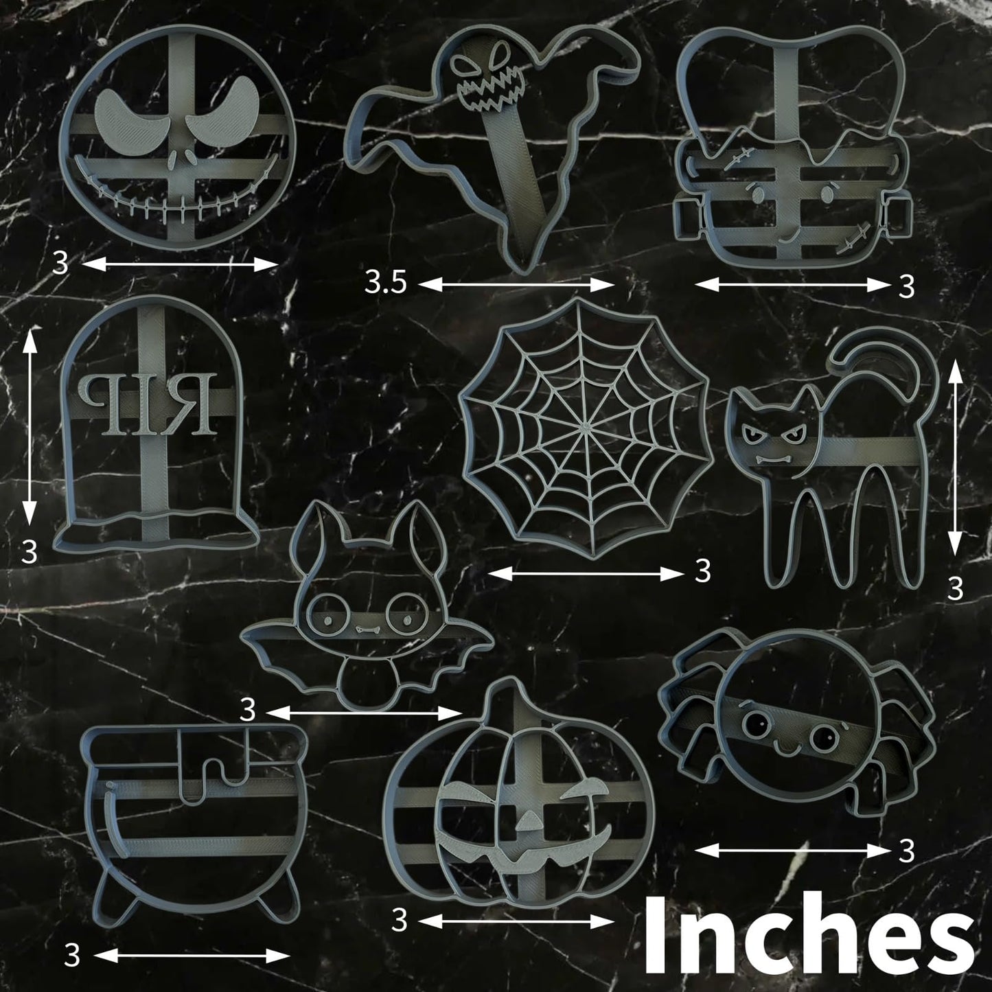 Moose Goods Set of 10 Halloween Cookie Cutters - Cat, Spider, & Pumpkin Cookie Cutters & Stamp - Web, Skull, & Ghost Cookie Cutters for DIY Baking Supplies, Food-Grade Cookie Cutters & Shapes for Kids