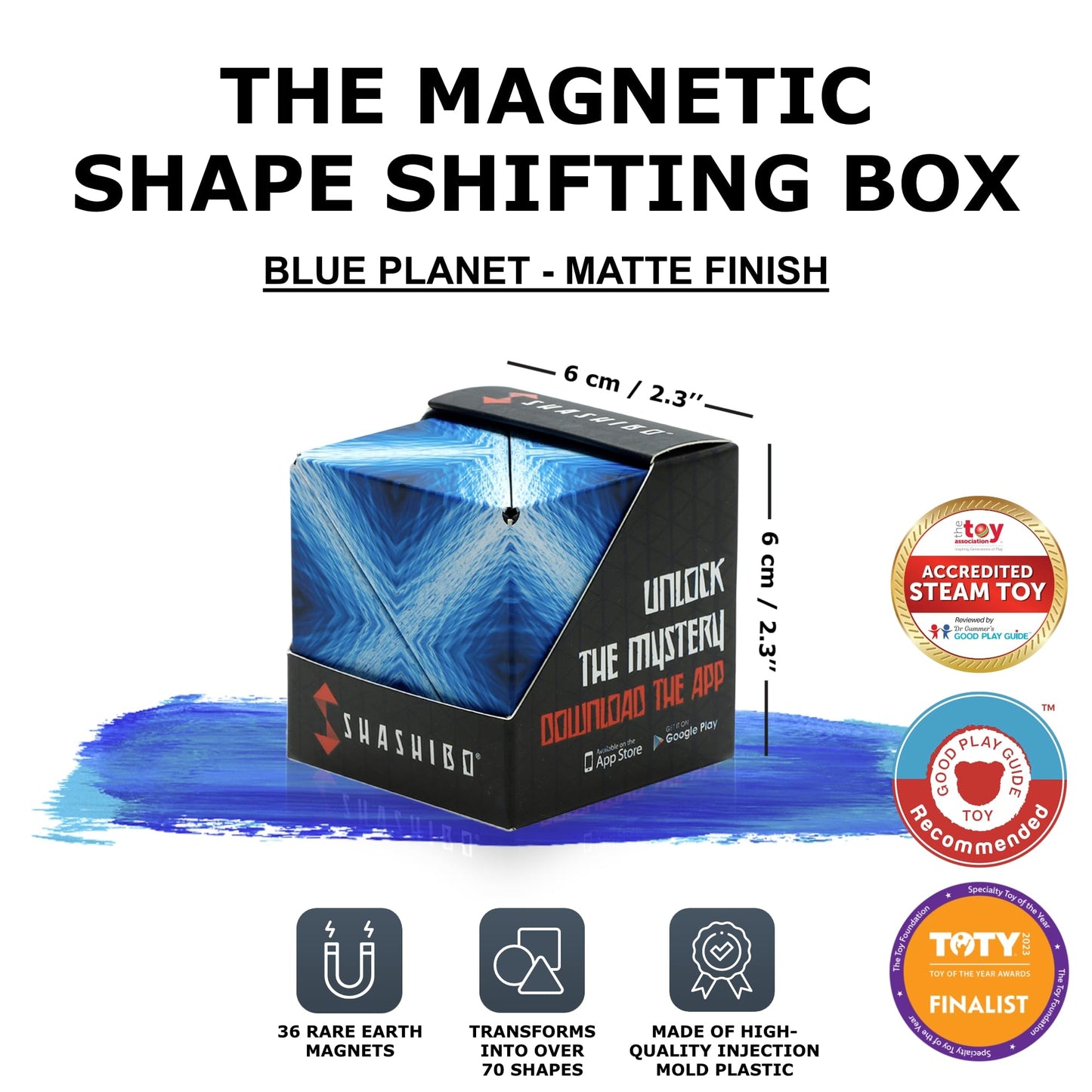 Shashibo Shape Shifting Box - STEM Magnetic Fidget Cube That Transforms Into Over 70 Shapes, Download Fun in Motion Toys Mobile App (Blue Planet)