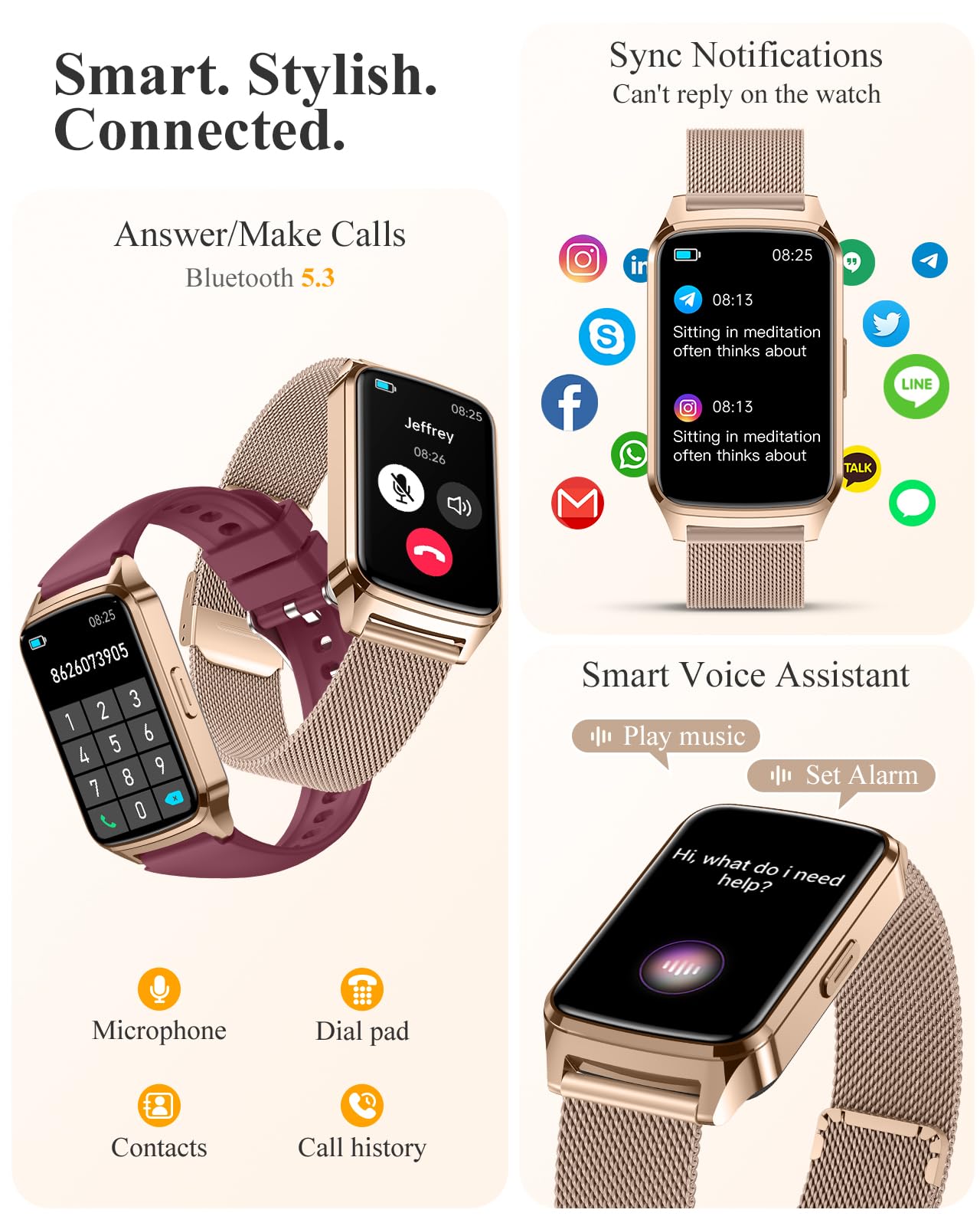 Fitness Tracker Watch for Women Men, Step Counter Compatible with iPhone Android, IP68 Waterproof Activity Tracker with Calorie and Sleep Monitor, 110+ Sports Modes Pedometer Smartwatch Smart Watch