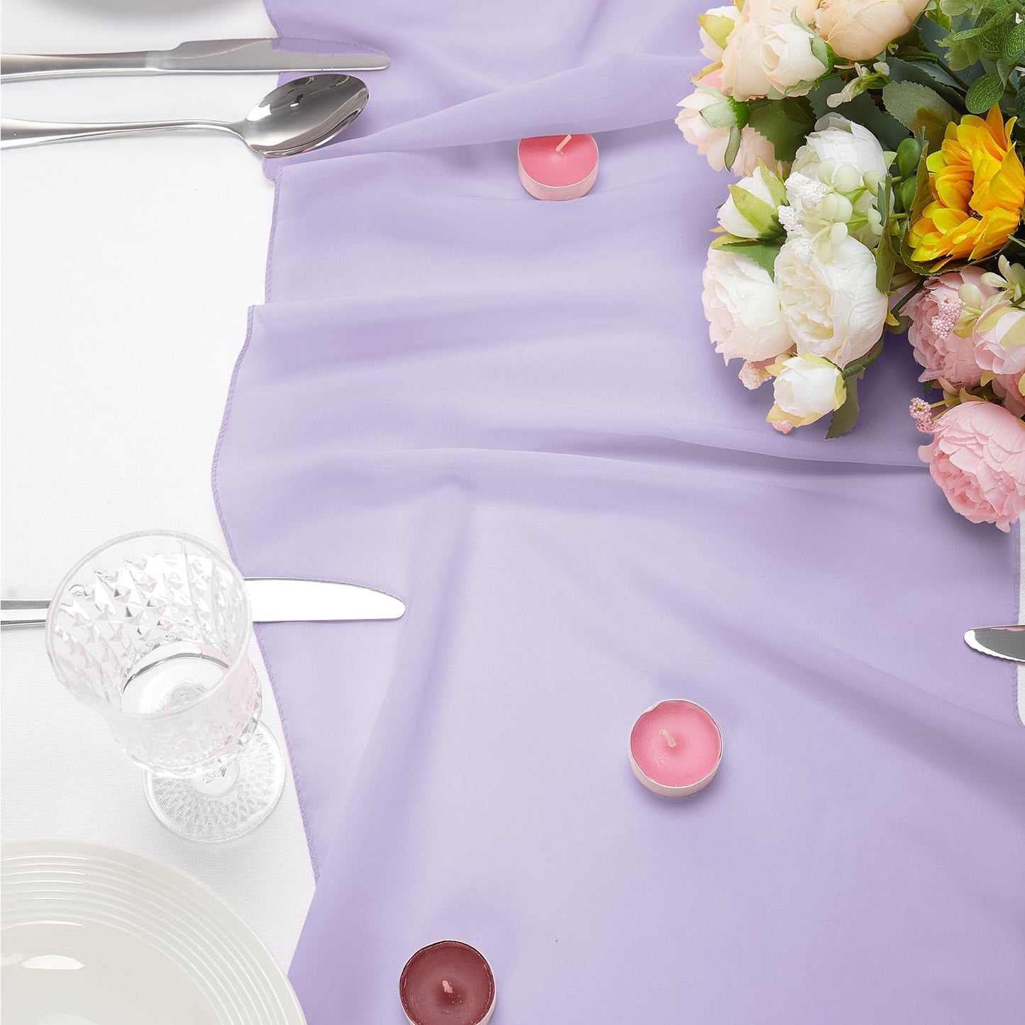 12 Pack Chiffon Table Runner 14x108 Inch Long 9ft Sheer Table Runners for Party Romantic Wedding Bridal Shower Fall Decorations-Lavender