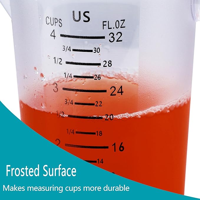4 Cup/32 Oz Measuring Cups, Clear, Strong Food Grade Liquid Measure Pitcher, for Home Hobbies/Professional Kitchen