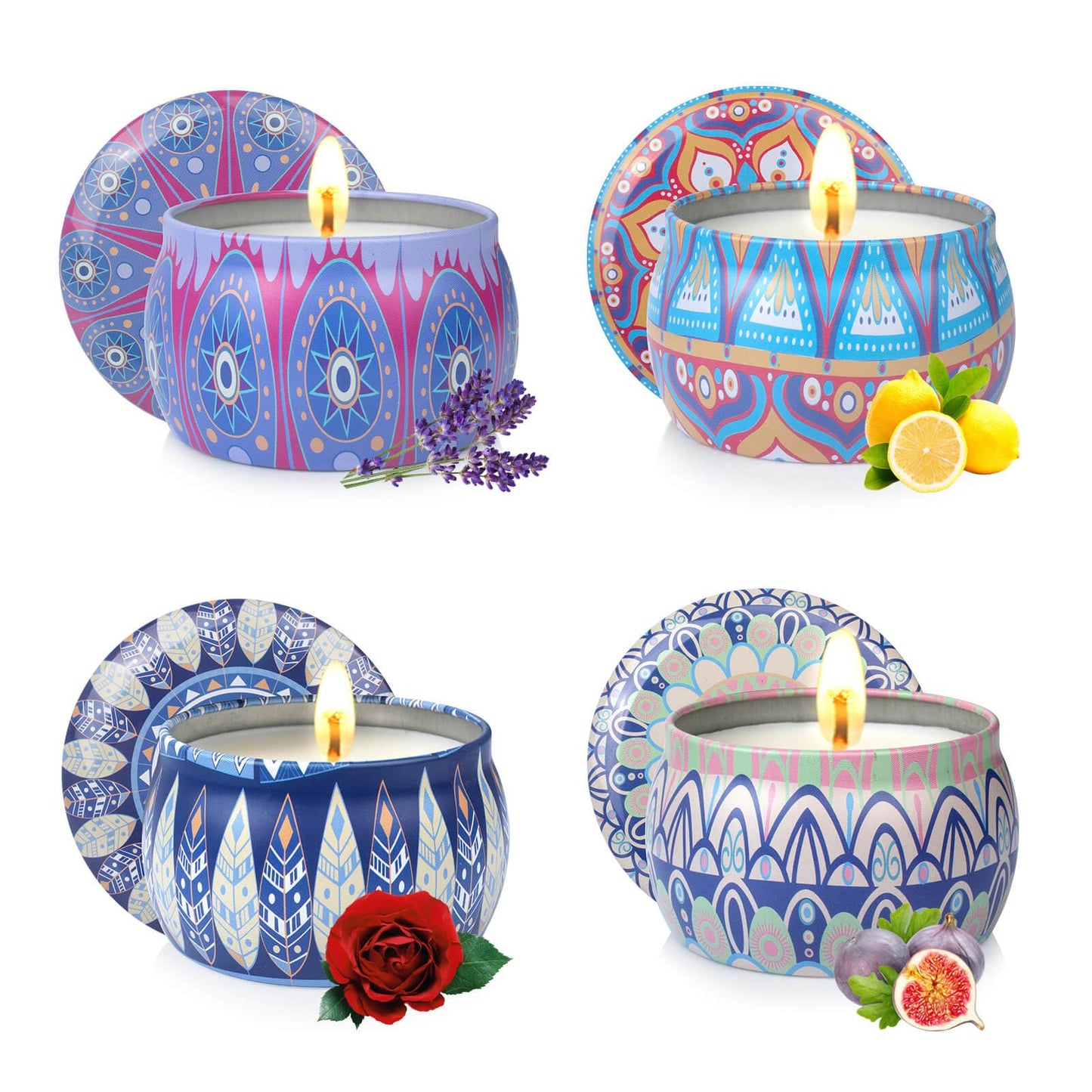 Scented Candles Gift Set for Women - 4 Pack Aromatherapy Candles with 8% Essential Oils, 120H Burn Time, Stress Relief & Relaxation, Soothing, Perfect for Birthday, Christmas, Thanksgiving, Mother