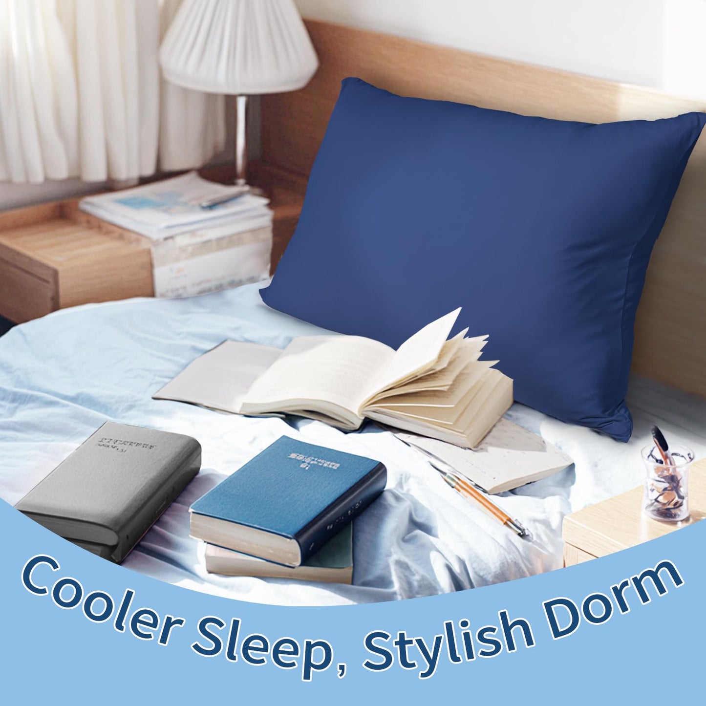 Cooling Pillow Cases for Hot Sleepers and Night Sweats, Ice Cool Pillowcases Standard Size Set of 2 for Hair Skin Silky Luxury Cover with Envelope Closure, Dorm Essentials for Deco,Royal Blue, 20"x26"