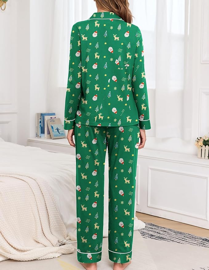 Veseacky 100% Cotton Pajamas for Women Set Long Sleeve Button Down Sleepwear Soft Pjs Lounge Sets with Pockets XS-XXL