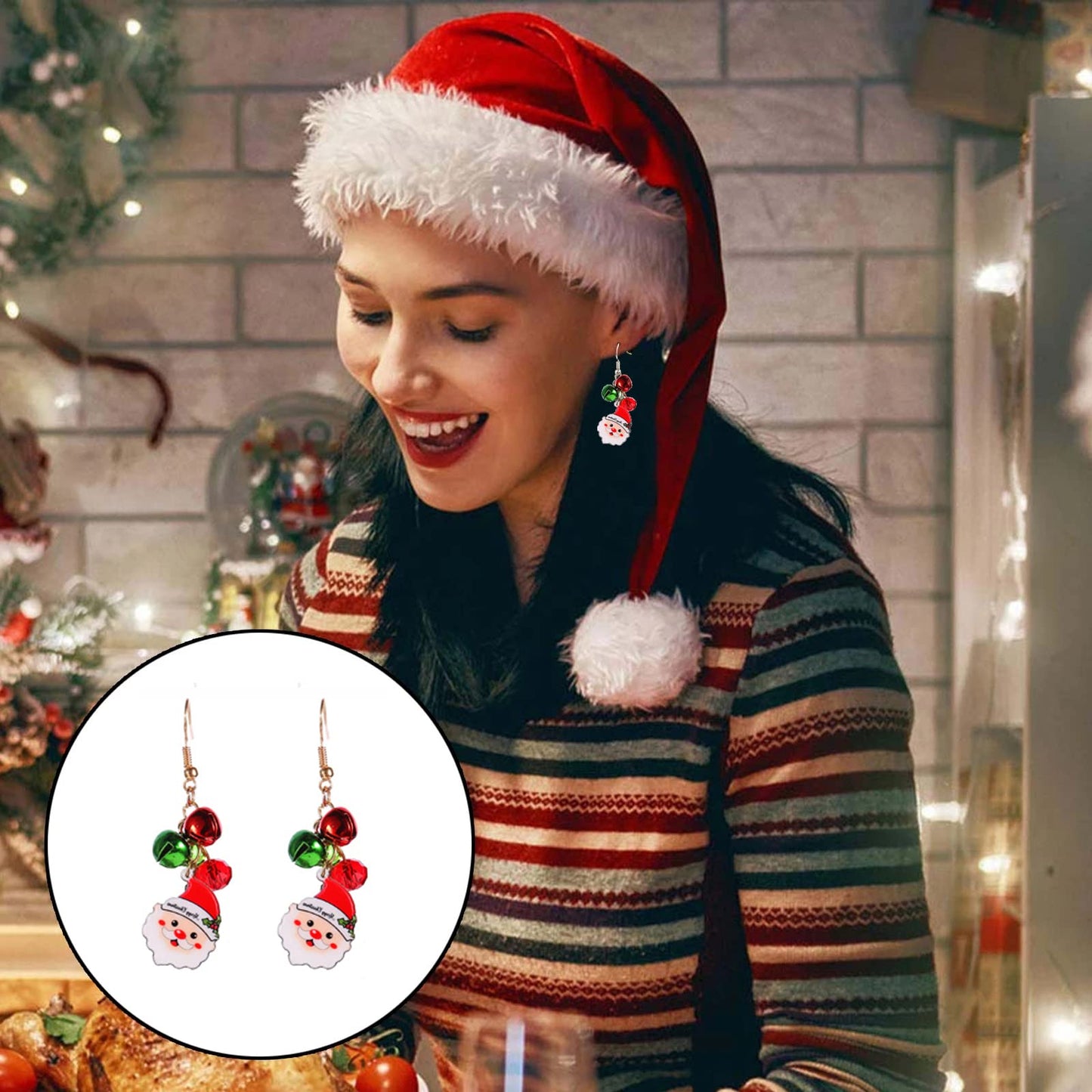 9 Pairs Christmas Dangle Stud Earring Set Christmas Tree Jingle Bell Snowflake Earrings for Women Thanksgiving Xmas Holiday Jewelry(B:9 pairs)