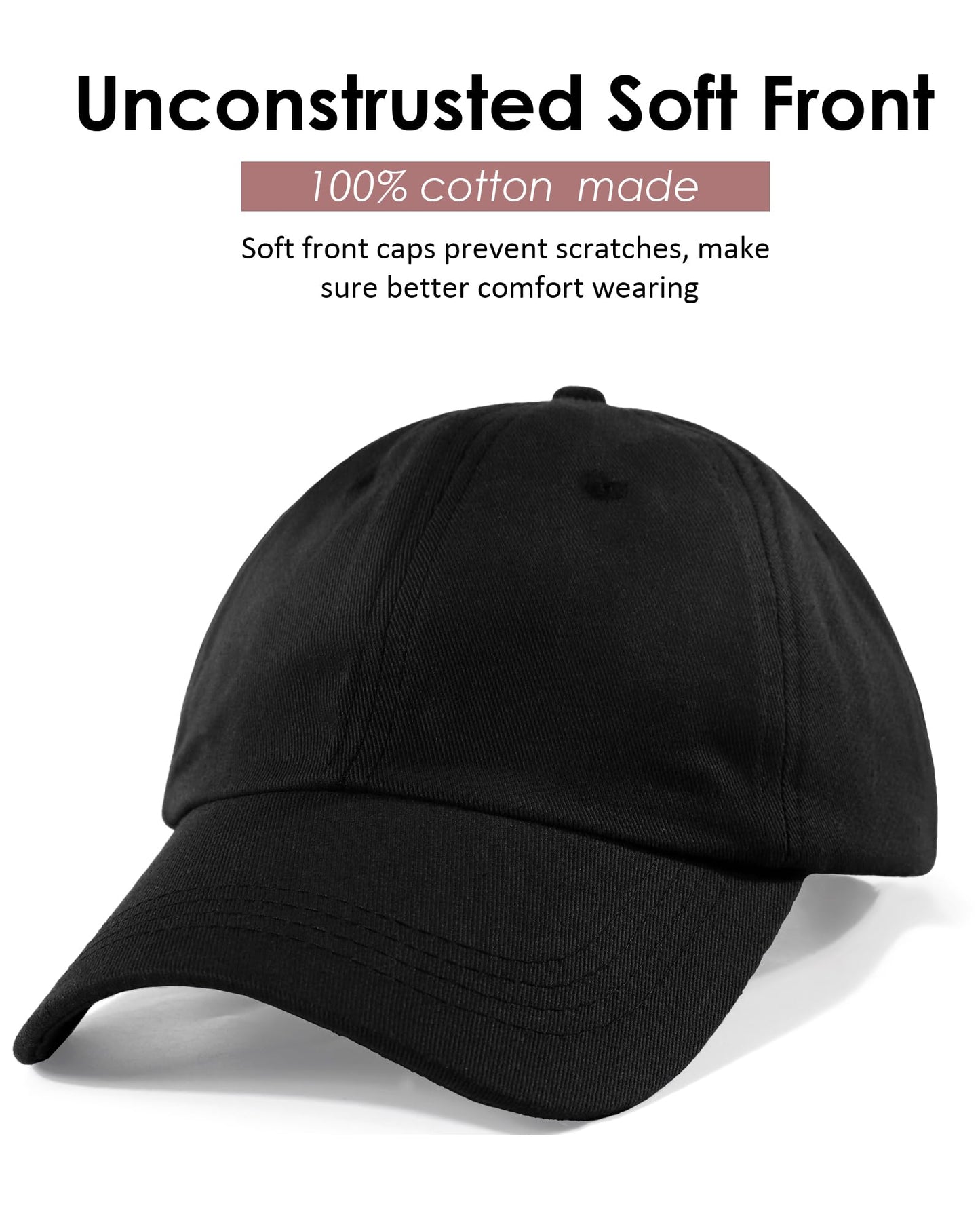 Womens Satin Lined Unstructured Baseball Cap Unisex Silk Lining Washed Cotton Adjustable Vintage Dad Hat Black