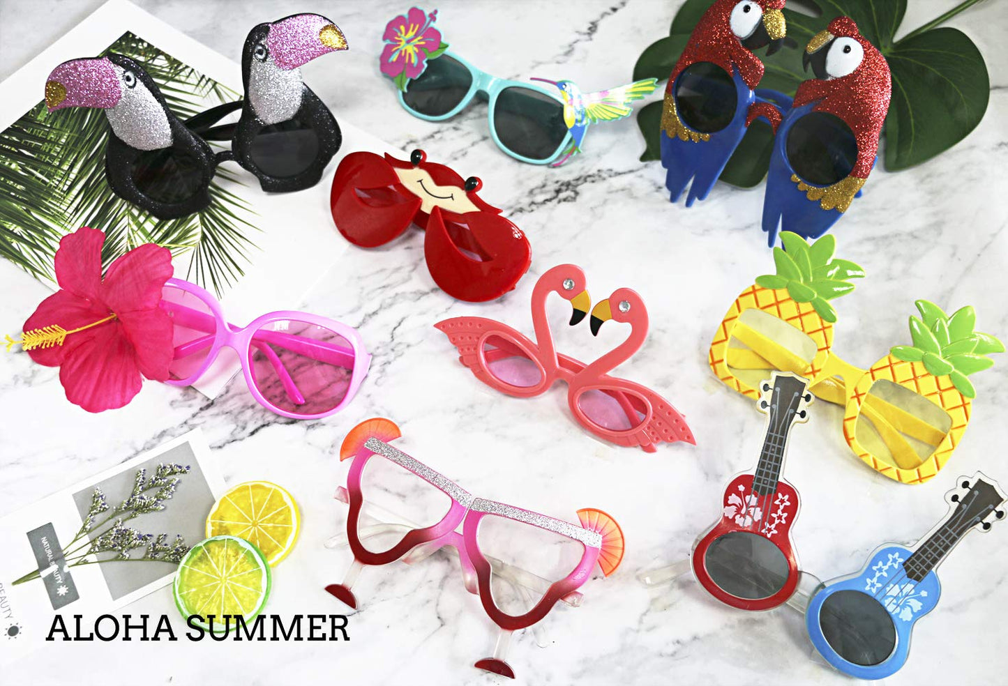 Ocean Line Luau Party Sunglasses - 9 Pairs Funny Hawaiian Glasses, Tropical Fancy Dress Props, Fun Summer Kids Party Favors, Beach Themed Party Supplies Decoration