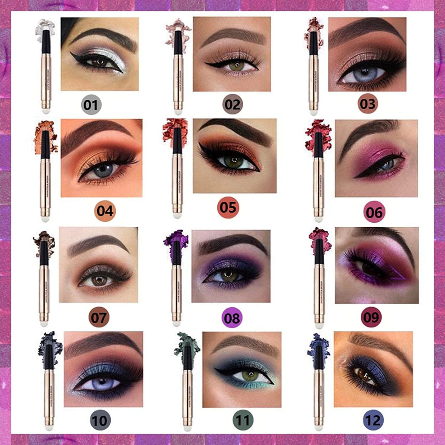 Purple Eyeshadow Stick For Eye Makeup, Cream Shimmer Smooth Glitter Dark Light Matte Single Crayon Primer Eyeshadow Pencil, Hypoallergenic Natural Waterproof Long Lasting Eye Shadow Eyes Look