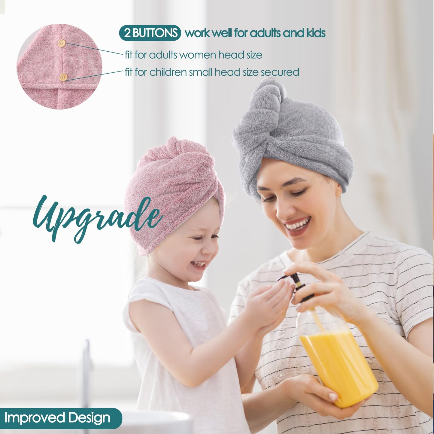 JEFFSUN Microfiber Hair Towel Wrap, Stocking Stuffers for Girls, 2 Pack Super Absorbent Quick Dry Wet Hair Turban for Drying Curly, Long, Thick, Frizzy Hair, Womens Hair Care Routine Must Have