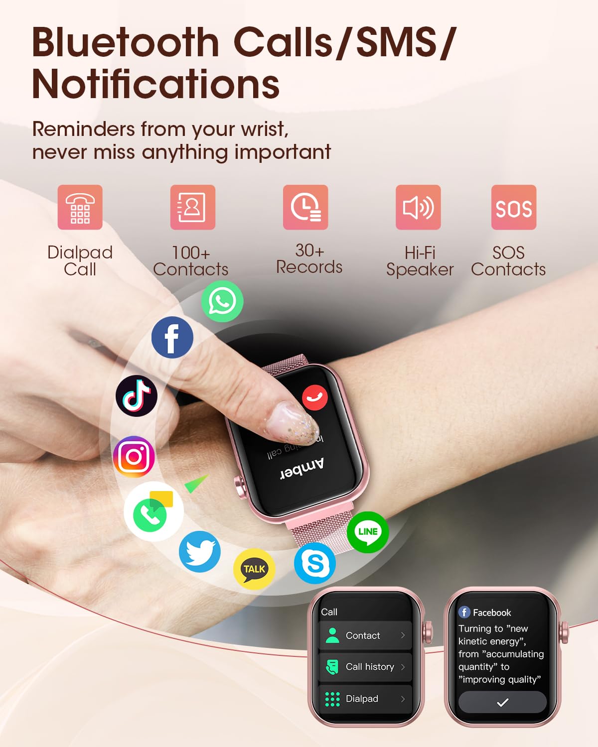 Smart Watches for Women, Health Fitness Watch for Android iPhone, Sleep/Heart Rate/SpO2/Blood Pressure Monitor, 1.85'' Smartwatch for Calls/SMS/Notifications, 100+ Sports Modes, 300+ Dials, 3 Bands