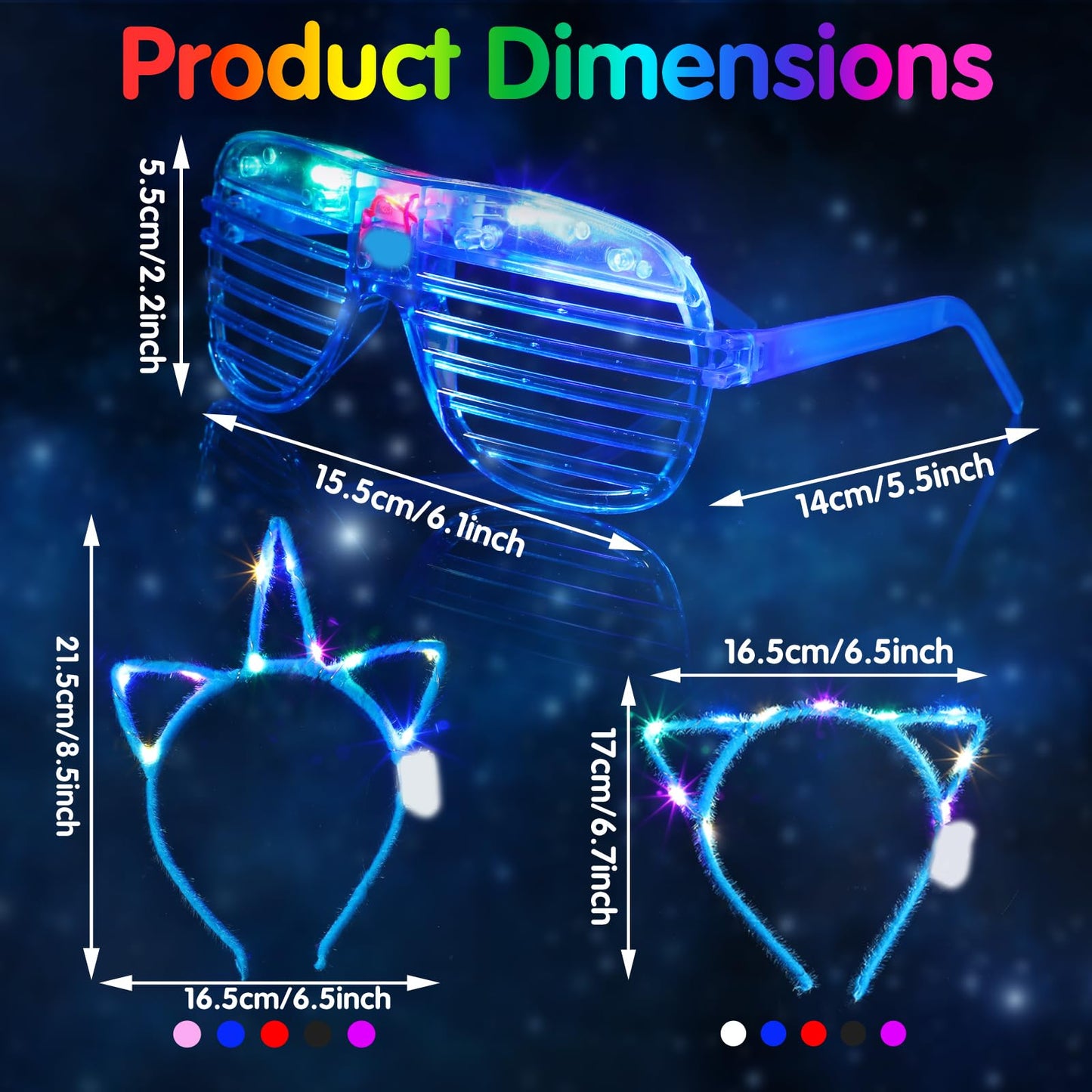 Honoson 15 Pcs LED Light up Glasses 15 Pcs Cat LED Cute Headband Cat Ears Sunglasses Glow in the Dark Party Supplies(Classic)