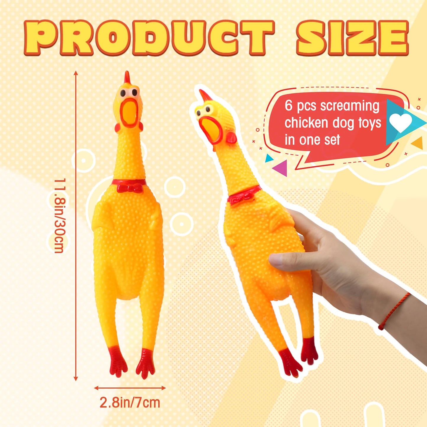 Zddaoole 6 Pcs Large Screaming Chicken Dog Toys,Yellow Rubber Chicken 12 inch,Squeeze Squeaky and Screaming Chicken,Prank Novelty Toy for Kids or Adults