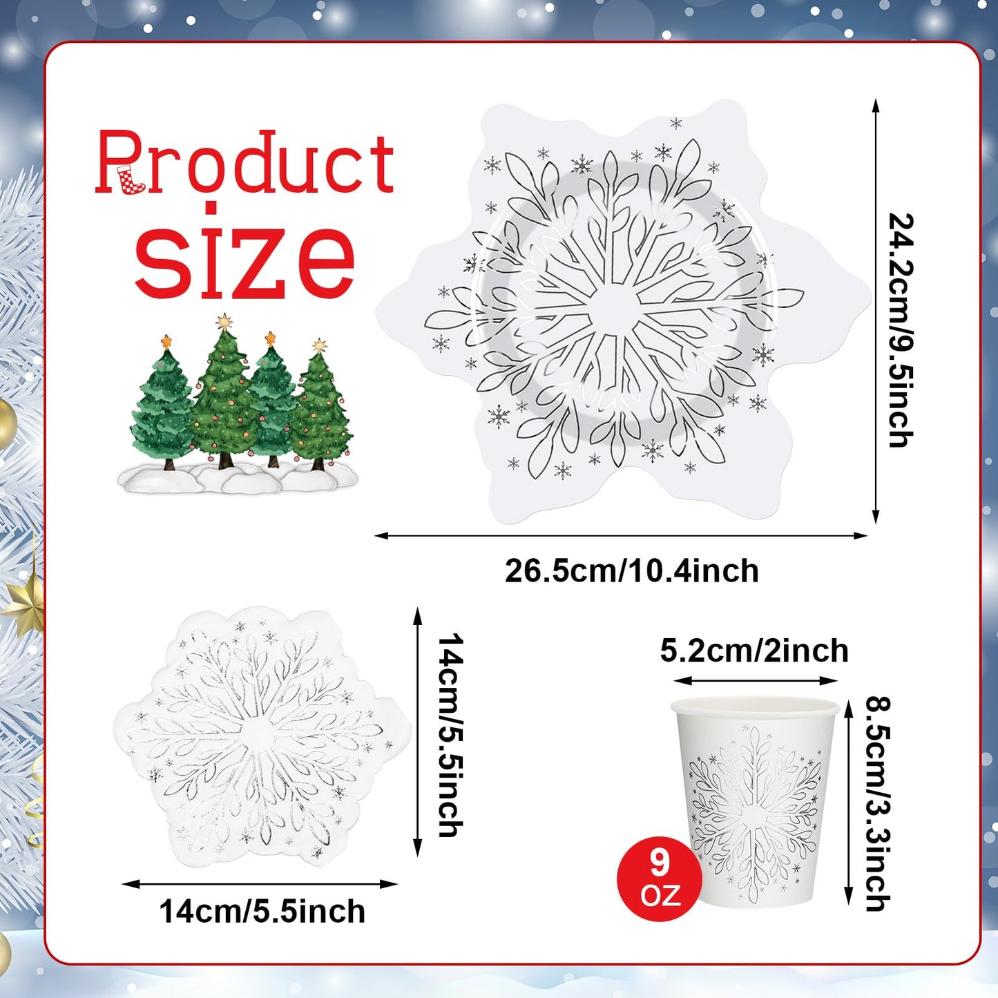 Zhehao 96 Pcs Winter Snowflake Plates and Napkins Set Christmas Snowflake Tableware Set Frozen Winter Plates, Cups, Napkins for Wonderland Party Supplies