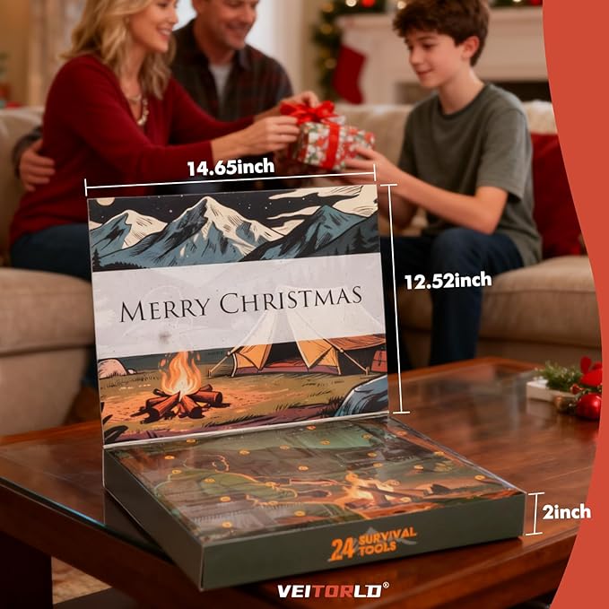 VEITORLD Gifts for Men Dad Him Christmas - Survival Gear and Equipment 12 in 1, Survival Kits - Cool Unique Fishing Hunting Birthday Gifts for Husband Teen Boy Boyfriend Women, Mens Stocking Stuffers