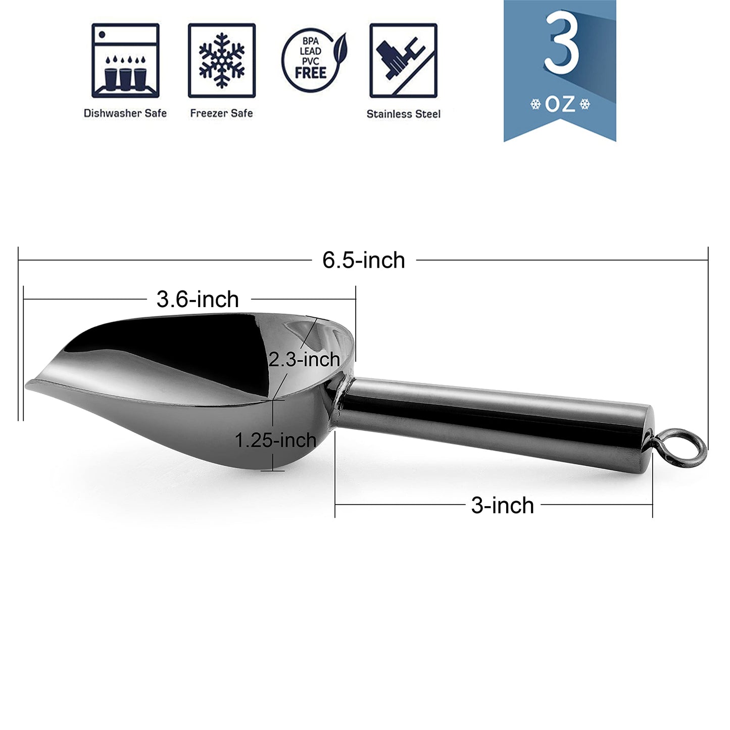 Mini Ice Scoop Set of 8, E-far 3 Ounce Platinum Black Stainless Steel Scoops for Candy/Flour/Sugar, Small Metal Scoops for Party/Canisters Jars/Kitchen Bar/Ice Maker, Rust Proof & Dishwasher Safe