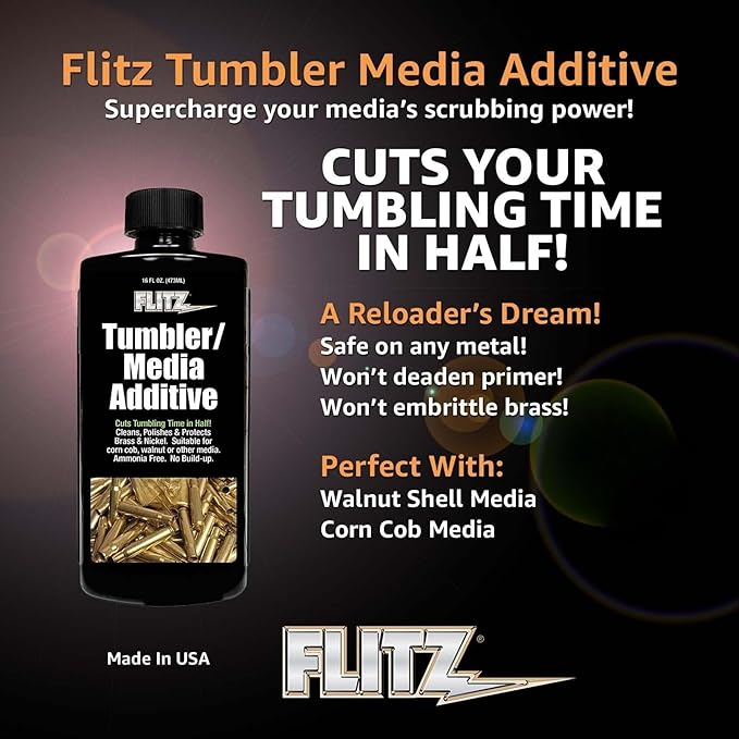 Flitz Tumbler Media Additive - 7.6oz Bottle of USA-Made Brass Cleaner Reloading Liquid for Ammo, Copper, & All Metals - Ammonia-Free Tumbling Polish to Remove Oxidation, Powder Residue (3 Pack)