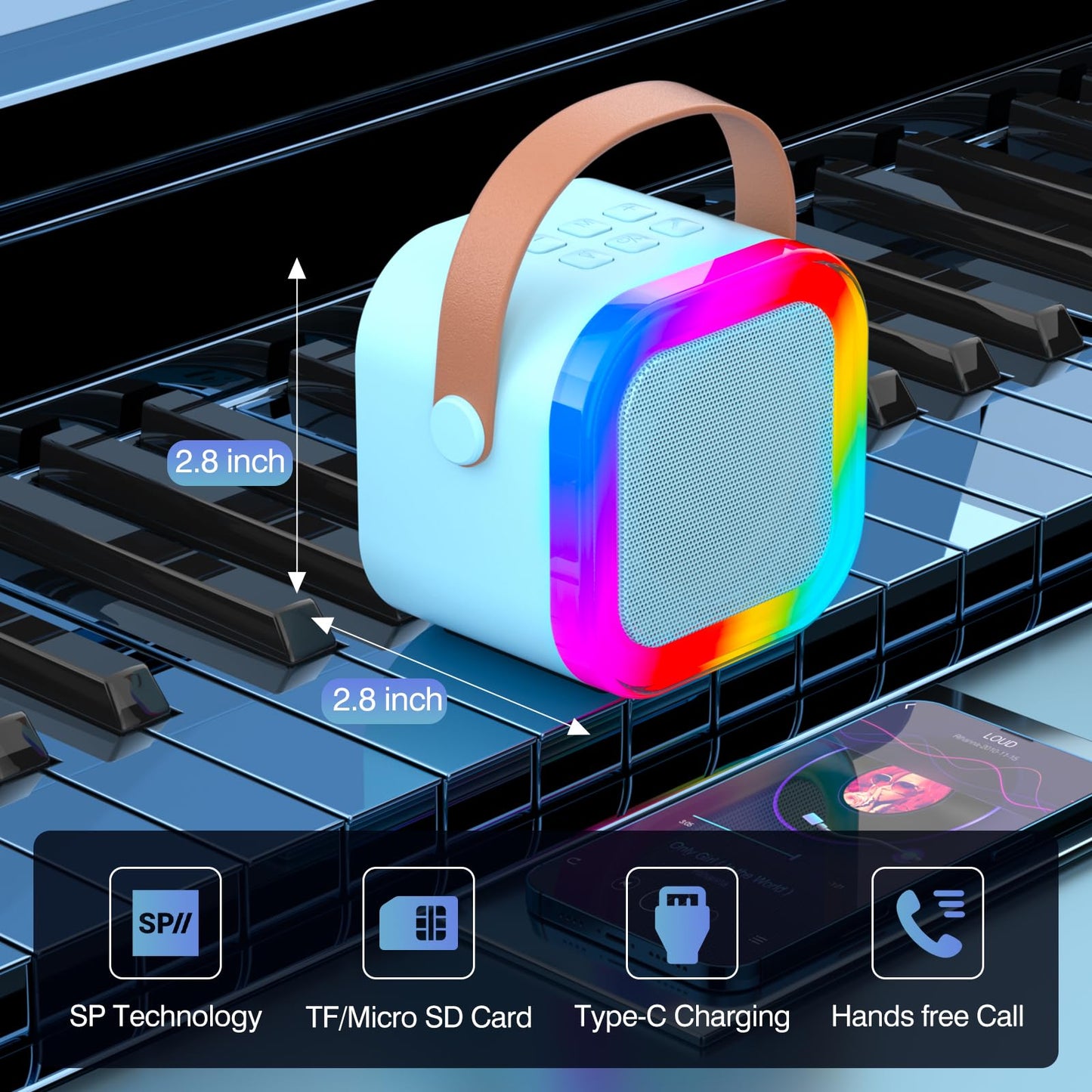 TAEMVV Mini Karaoke Machine for Kids Ages 2-12, Portable Bluetooth Karaoke Speaker with LED Party Lights & 2 Wireless Microphones, Perfect Birthday & Holiday Toys Gifts for Girls Boys (Blue)