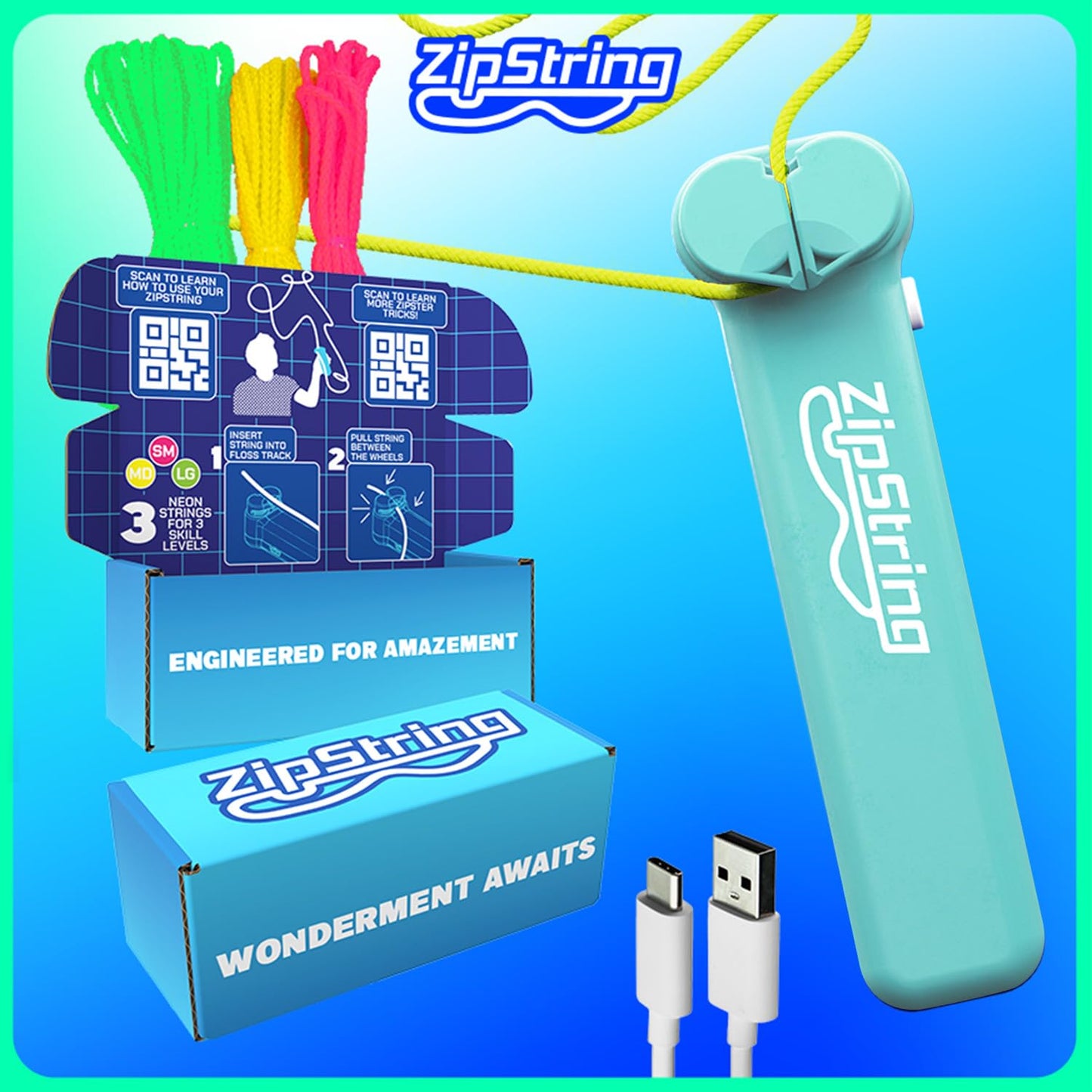 ZipString Original - As Seen on Shark Tank - Classic Rope Launcher Toy, Perfect for Kids & Adults - Fly a String Loop in The Air for Endless Tricks & Fun, Wonderment Awaits, Aesthetic Aqua