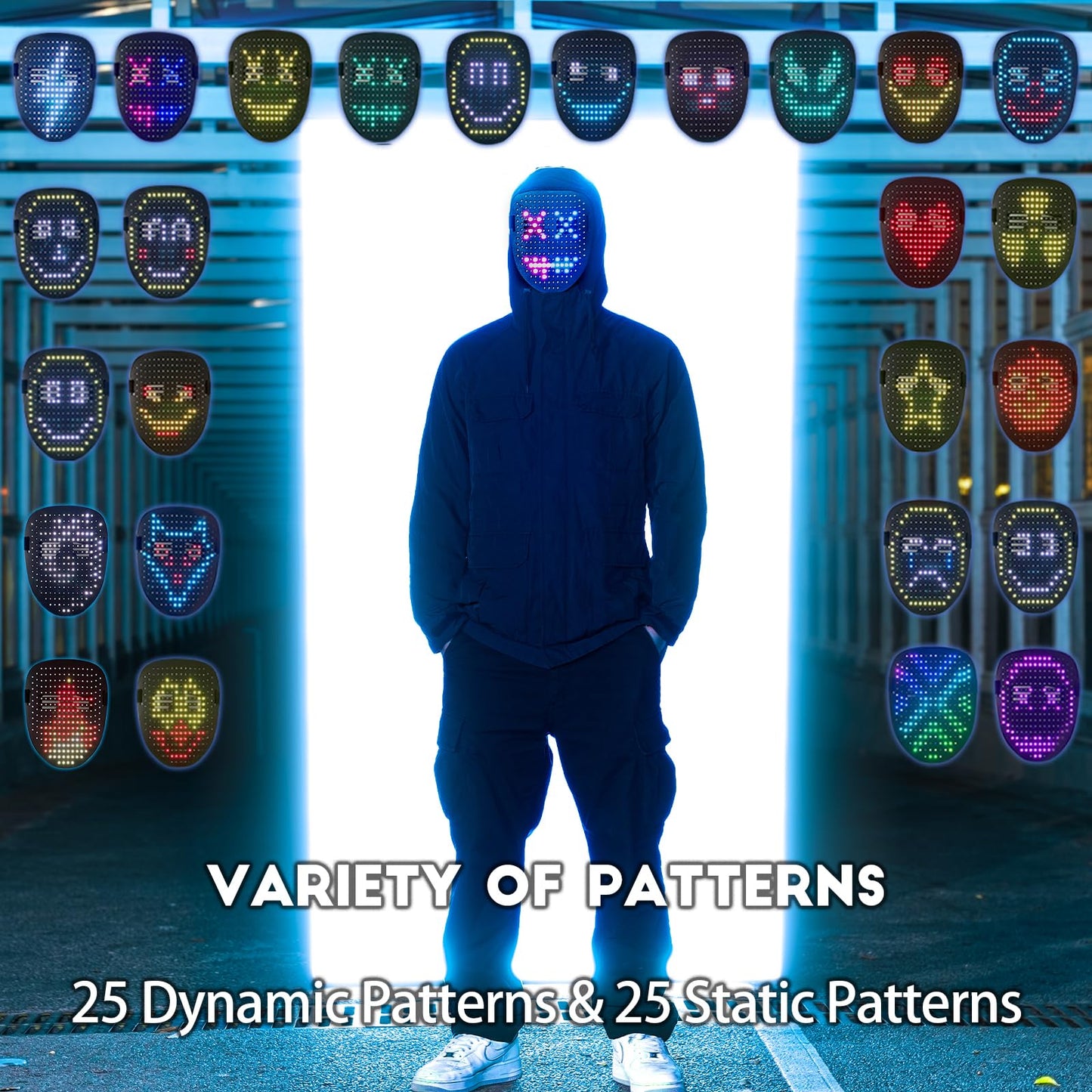 MOYACA Led Mask with Gesture Sensing, Light up mask with 50 Pattern Display for Men/Women LED Halloween Mask for Costume Cosplay Party Indoor and Outdoor