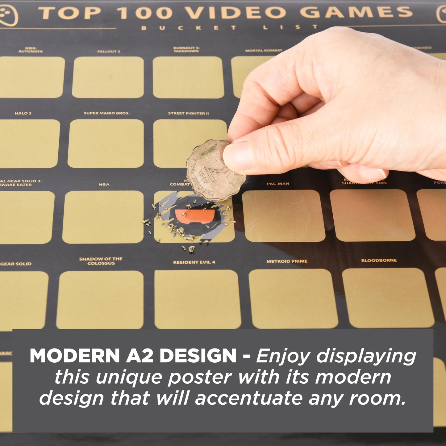 Enno Vatti Top 100 Video Games Bucket List Scratch Poster - Modern Design Scratch Off Cards - Fresh Illustrations of 100 Bucket List for Video Game Enthusiasts - Gift for Video Game Lovers