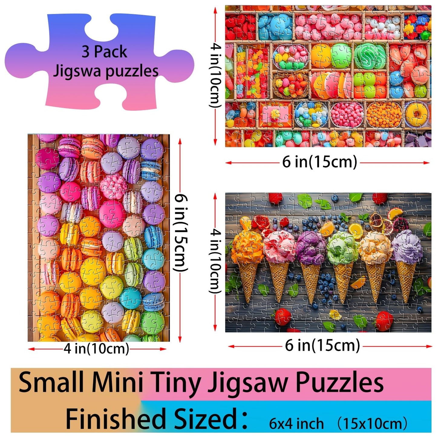 BJscoe Small Jigsaw Puzzles for Adults 150 Pieces Mini Jigsaw Puzzles Challenging Vintage Candy 6 x 4 Inches, 3 Pcs,Mini Easel Included