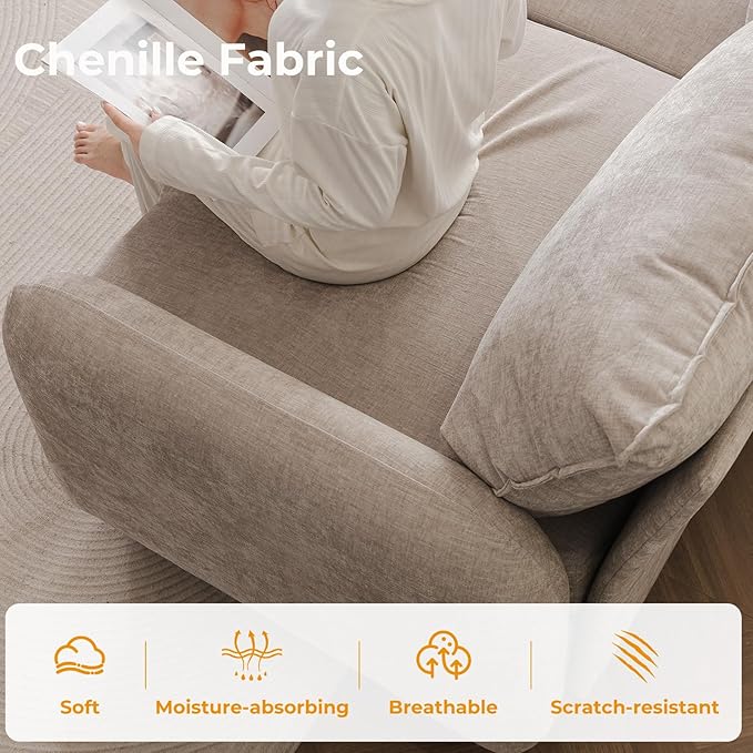 Rexulqo 104'' Modular Sectional Sofa with All Seats Storage, Oversized U Shaped Couch for Living Room,3-Seater Comfy Cloud Couches with Movable Ottoman,Big Sectional for Bedroom,Velet,Khaki