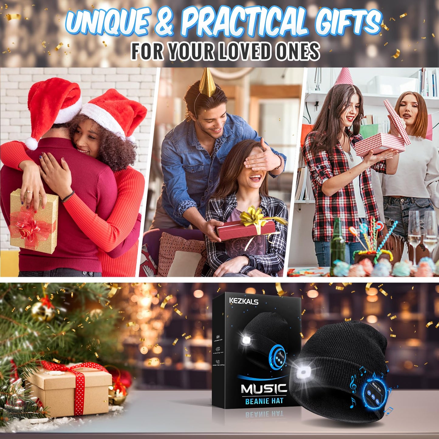 KEZKALS Gifts for Men Women, Bluetooth Beanie Hat, Stocking Stuffers for Adults, Gifts for Men Who Want Nothing, Cool Gadgets, Bluetooth Hat Mens Gifts Ideas Black