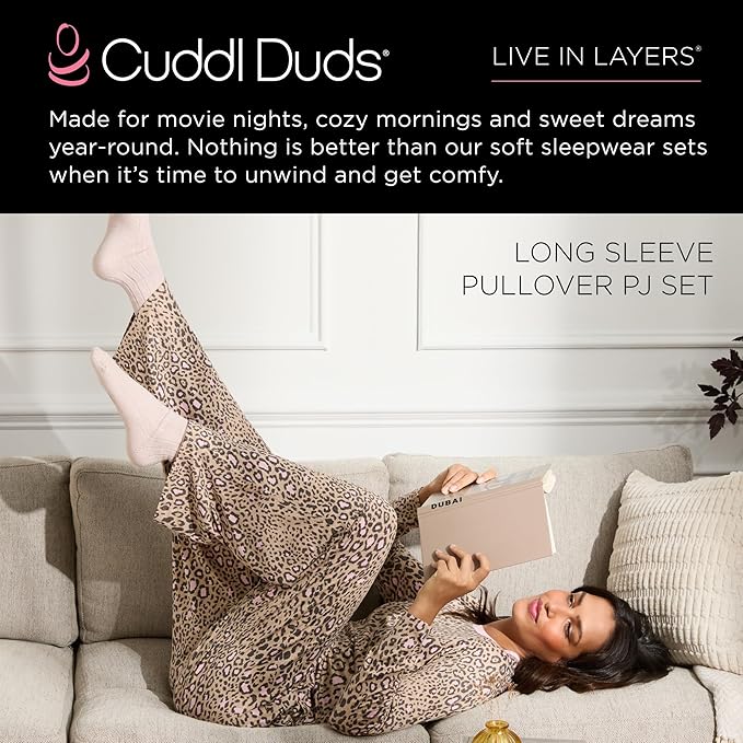 Cuddl Duds Womens Matching Pajama & Lounge Set - Lightweight Long Sleeve PJ Shirt & Pants - Sleepwear & Loungewear Sets