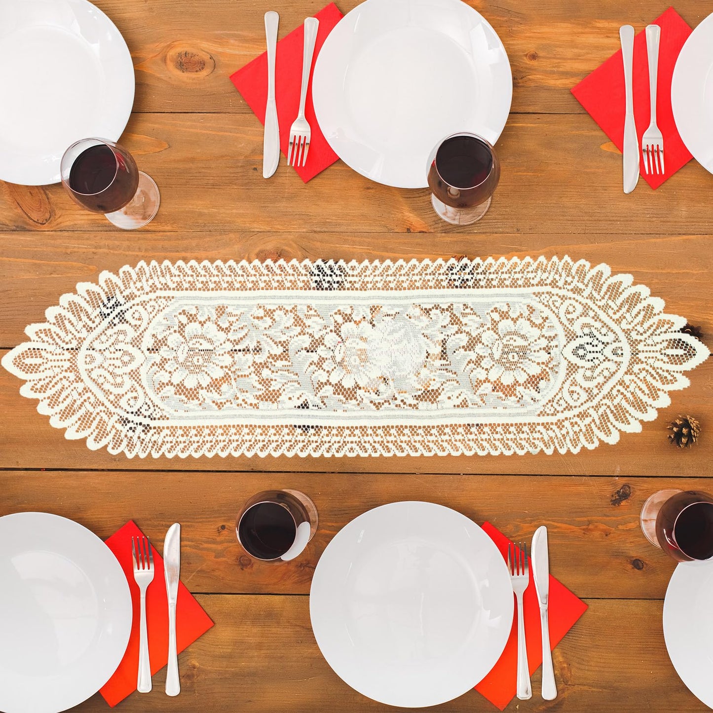 Windkream 6 Pack Crochet Lace Table Runner Lace Doilies for Furniture Tables Cotton Rustic Dresser Scarf Doilies for Wedding Party Home Dining Runner Decorations (Beige,13" X 45")