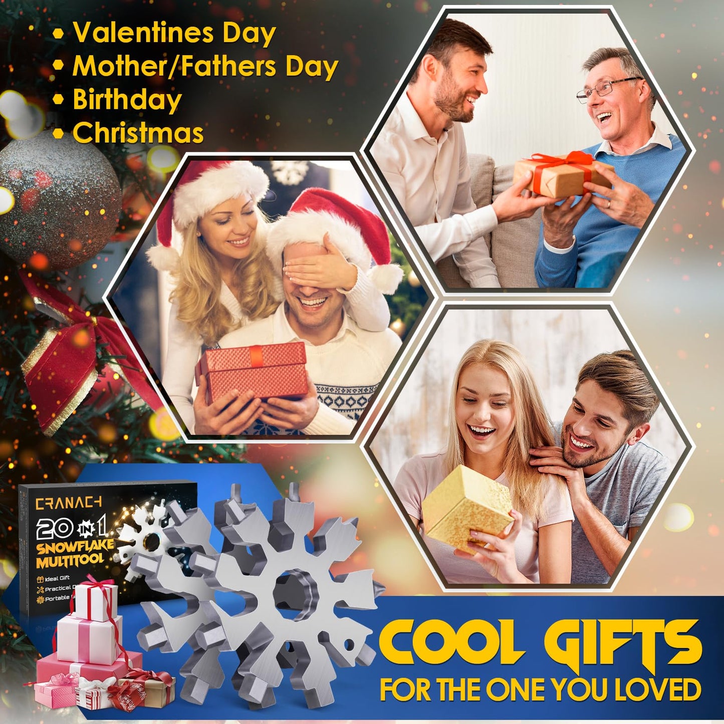 Christmas Stocking Stuffers for Women - Snowflake Multi Tools for Men, 20 in 1 Multitool Unique Cool Stuff Ideas Gadgets Gifts for Men Who Have Everything, Mini Portable Screwdriver Bottle Opener