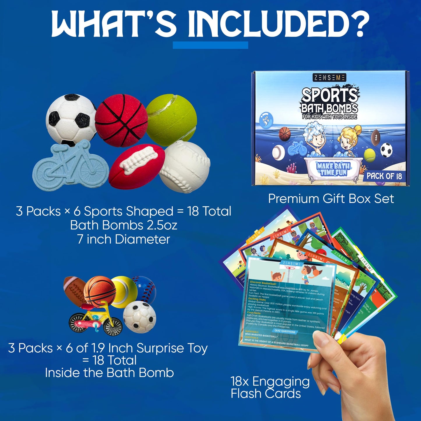 Bath Bombs with Toys Inside W/Flash Cards - Sports Bath Bombs for Kids - Gift Set of 18 Scented Organic Handmade - 2.5 oz with Natural Essential Oils - 18 Pack