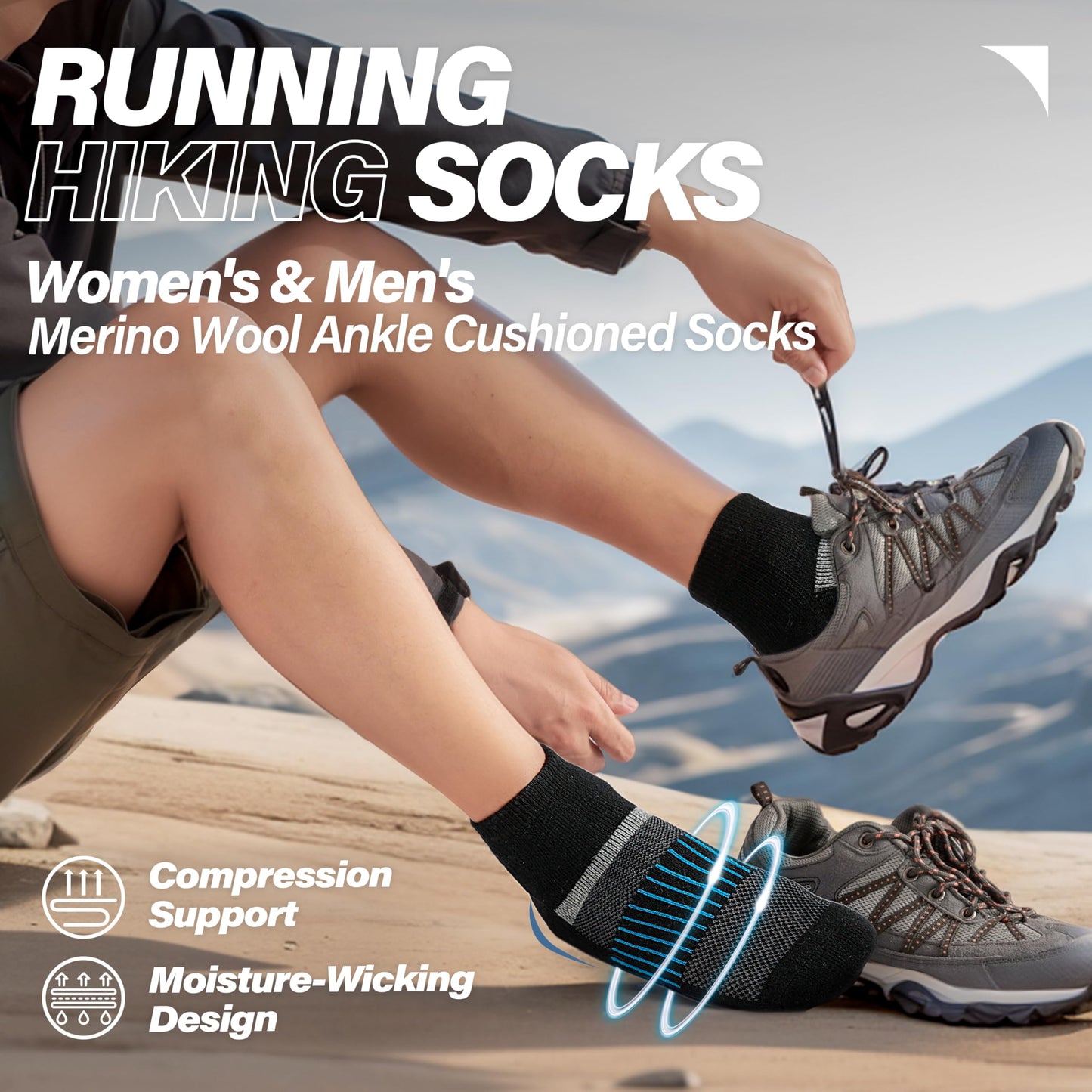Anlisim Merino Wool Quarter Hiking Socks Compression Warm Thermal Winter Thick Cushion Running Moisture Wicking No Show Socks Gifts Stocking Stuffers for Women Men 6 Pairs(Black Mixed,L)