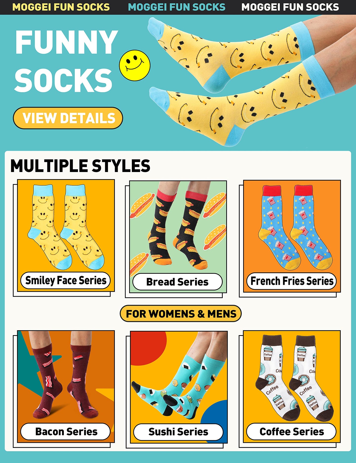 Funny Socks for Women Men Fun Cozy Crazy Cute Novelty Gifts for Father Men dad husband Breathable Cotton Boot Socks Stocking Stuffers( Food A(12 Pairs),L)