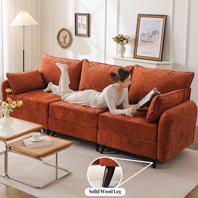 Rexulqo 104'' Modular Sectional Sofa with All Seats Storage, Oversized Sleeper Sofa Bed for Living Room,3-Seater Comfy Cloud Couches with Movable Ottoman,Big Sectional for Bedroom,Velet,Orange