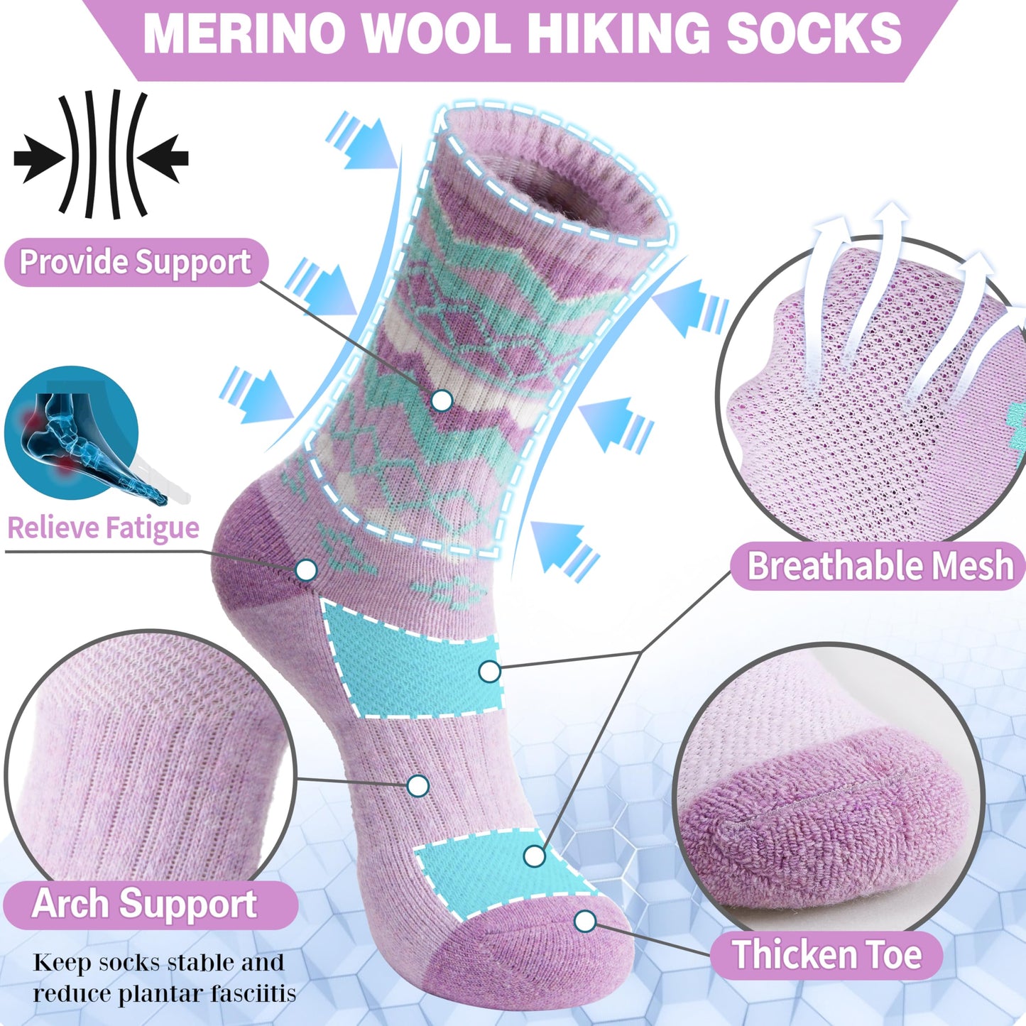 EBMORE Womens Merino Wool Hiking Socks Thermal Warm Winter Nordic Cushion Crew Work Boot Gift Socks Stocking Stuffers 5 Pairs(Nordic,L)