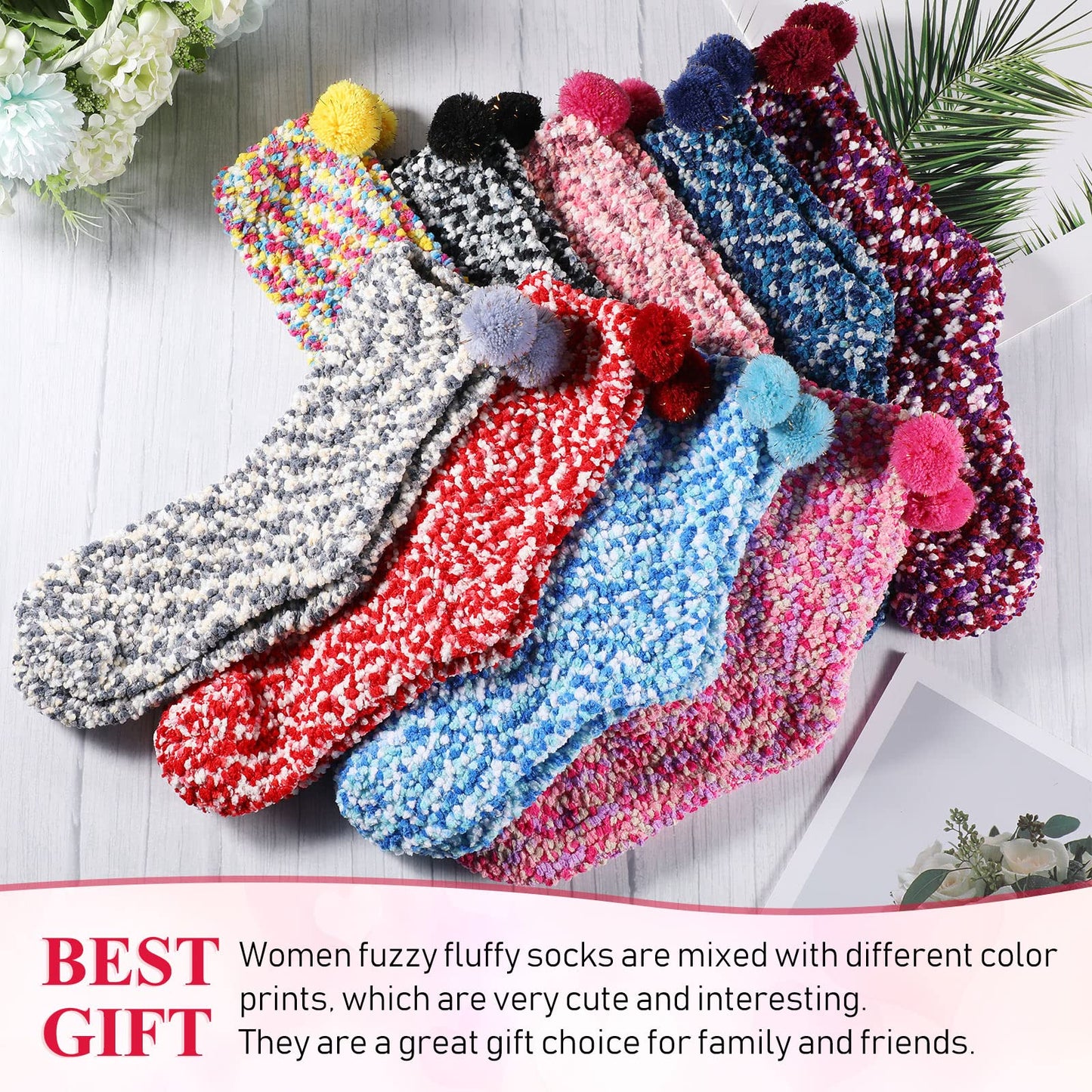 Hicarer 9 Pairs Valentine Cupcake Socks Gift for Women Girl Stocking Stuffers Christmas Gifts Fuzzy Fluffy Sock