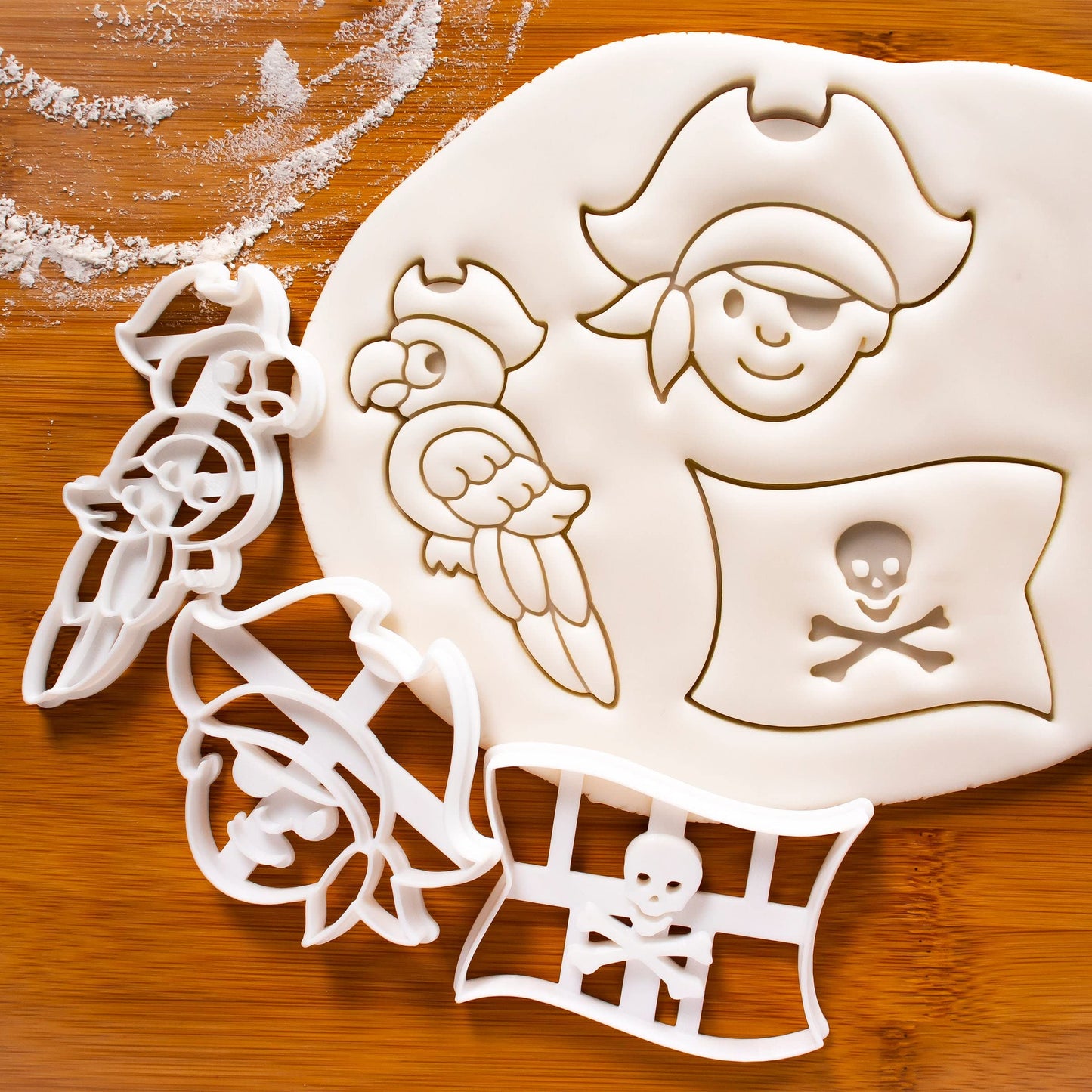 Bakerlogy Pirate Theme Cookie Cutters (Pirate Flag, Boy, Parrot) - Set of 3 Pieces