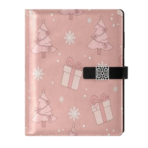 DIGTIA Christmas Trees Gifts Snowflakes PU Leather Notebook A5 Binder 6 Ring Refillable Journal with Magnetic Buckle Closure Loose Leaf Travel Office Planner Budget Binder Notepad Portfolio,
