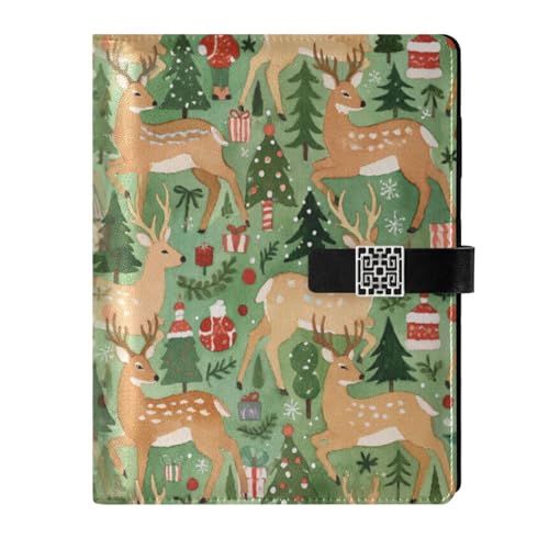 DIGTIA Christmas Deer Trees Gifts Snowflakes PU Leather Notebook A5 Binder 6 Ring Refillable Journal with Magnetic Buckle Closure Loose Leaf Travel Office Planner Budget Binder Notepad Portfolio,