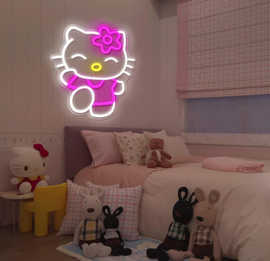 For Kitty Neon Sign Dimmable Kitty Signs Kawaii Cat Anime Neon Led Sign Room Decor Lights for Girl's Room Child Bedroom Birthday Halloween Christmas Gift 14.7’’x12.5’’