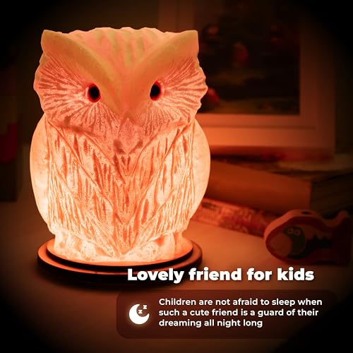 Owl Crystal Salt Lamp H 6.7”, 4.4 lbs - Pure Natural Rock Salt – Unique Night Light Lamp - 1 Light Bulb as a Gift - Wooden Present Box - Holiday Gift Ideas - Cool Room Décor
