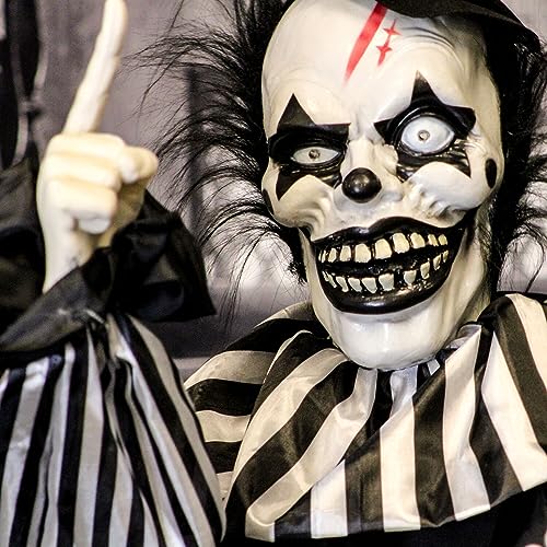 Haunted Hill Farm Scary Talking Groundbreaker Clown, Halloween Animatronic with Motion and Touch Activated Lights and Sounds, Battery Operated Indoor or Covered Outdoor Halloween Decorations