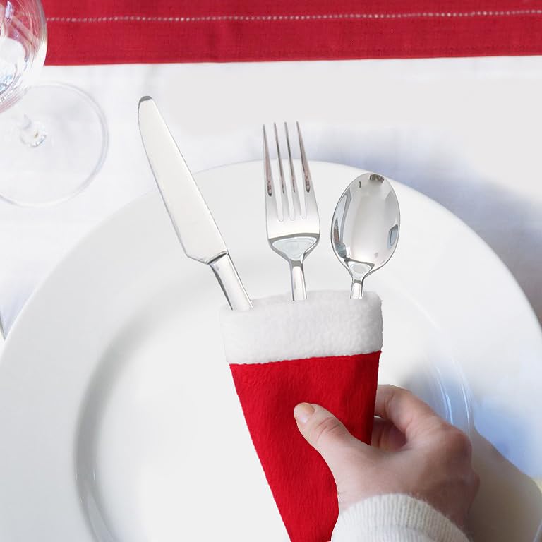 jollylife 38Ct Christmas Santa Hats Silverware Holders - Xmas Party Dinner Table Dinnerware Decorations Supplies Flatware Decor