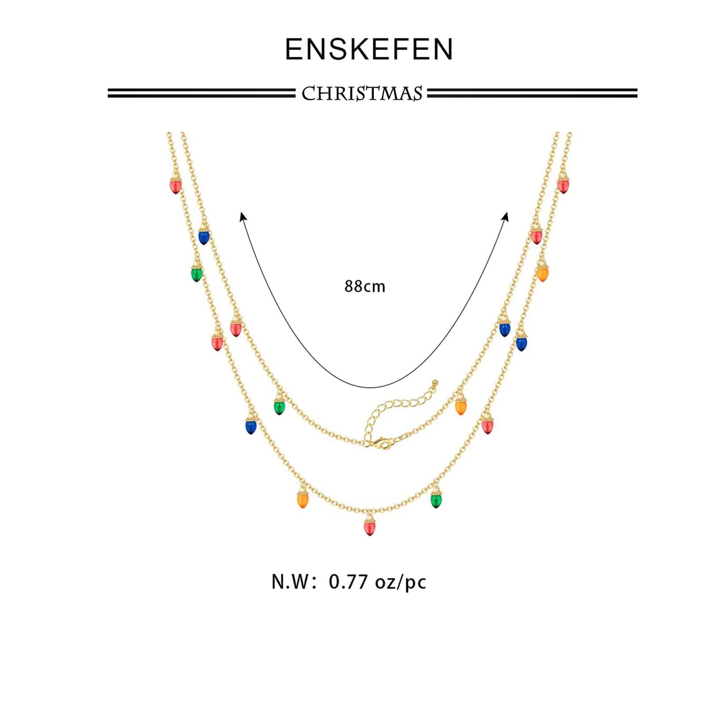 ENSKEFEN Christmas Light Necklaces for Women Colorful Long Christmas Light Bulbs Necklace Acrylic Xmas Necklace Holiday Jewelry