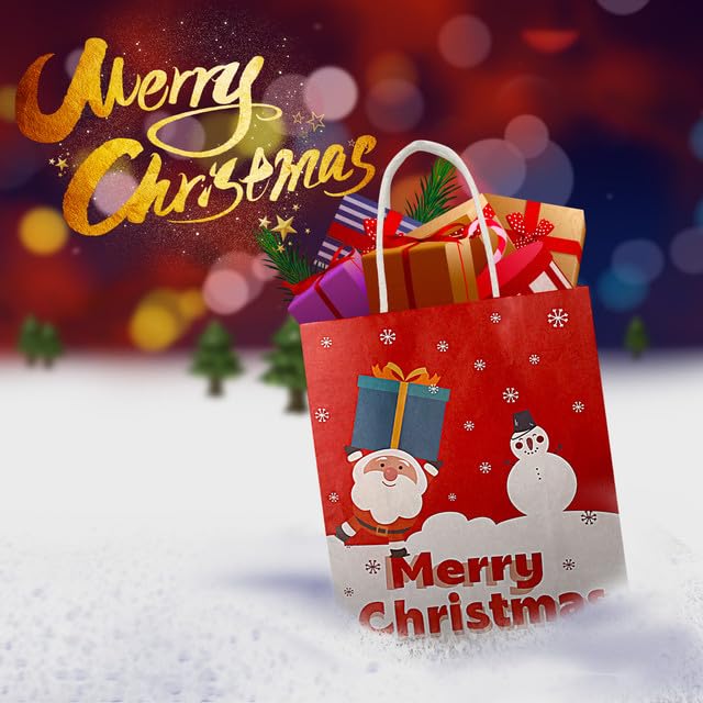 Kidtion Christmas Gift Bags 30 PCS, 7.5"x9"x3.5" Durable Christmas Bags with Tissue Paper, 6 Styles Gift Bags Bulk with Handles, Reusable Small Gift Bags Xmas Paper Bags, Party Favors Holiday Gift Bags, Colorful