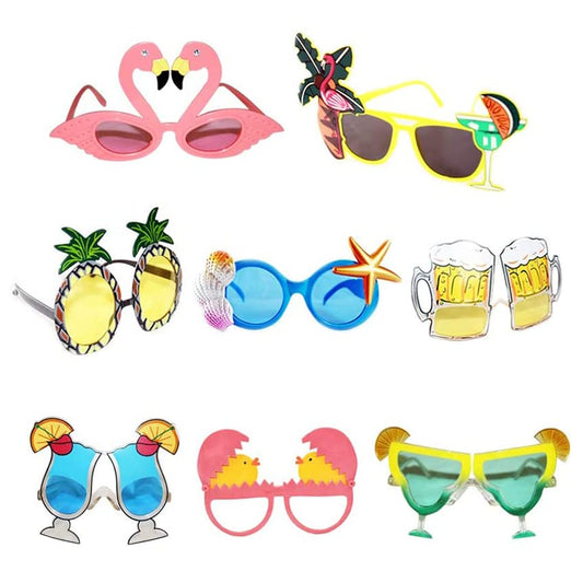 Creative Hawaiian Tropical Sunglasses - 8 Pack Luau Fancy Dress Party Supply, Beach Photo Booth Props
