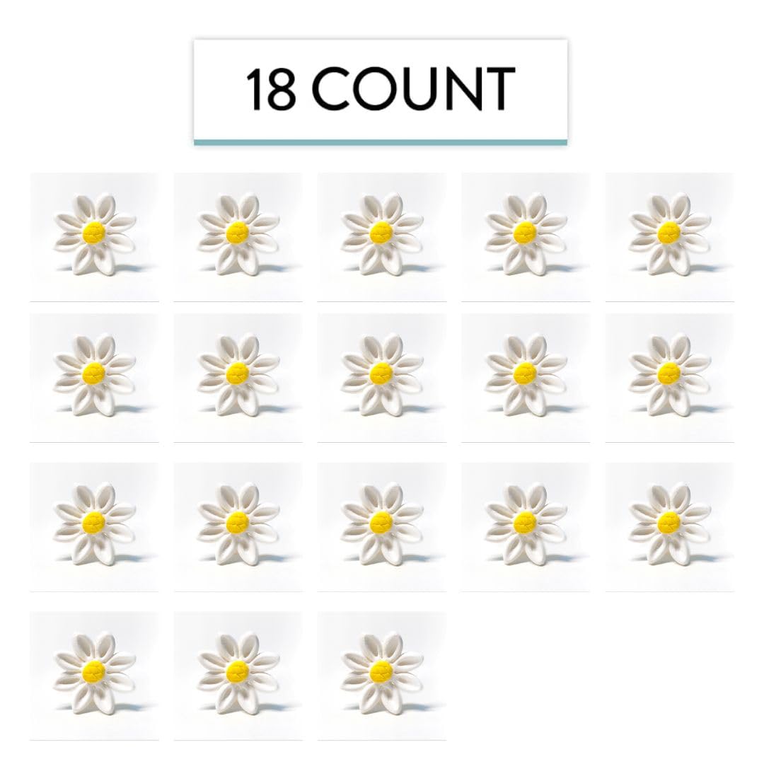 Edible Daisy Cake Decorations, 18 Count White and Yellow Sugar Flowers, Unwired 1 Inch, Daisy Cupcake Toppers, Edible Flowers Cake Decorations by Chef Alan Tetreault, Global Sugar Art