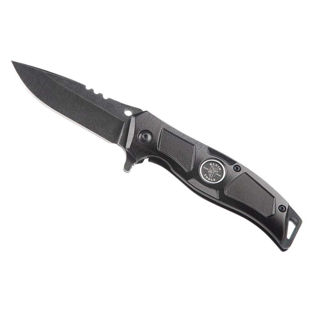 Klein Tools 44228 Folding Pocket Knife, Electricians EDC Knife, Black with Stainless Steel Blade, Bearing Assist Flipper Open, Belt Clip